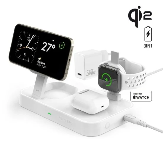 Bazic Gomag Station 2 3In1 Fast Wireless Charging Station With Apple Watch Charger  -White